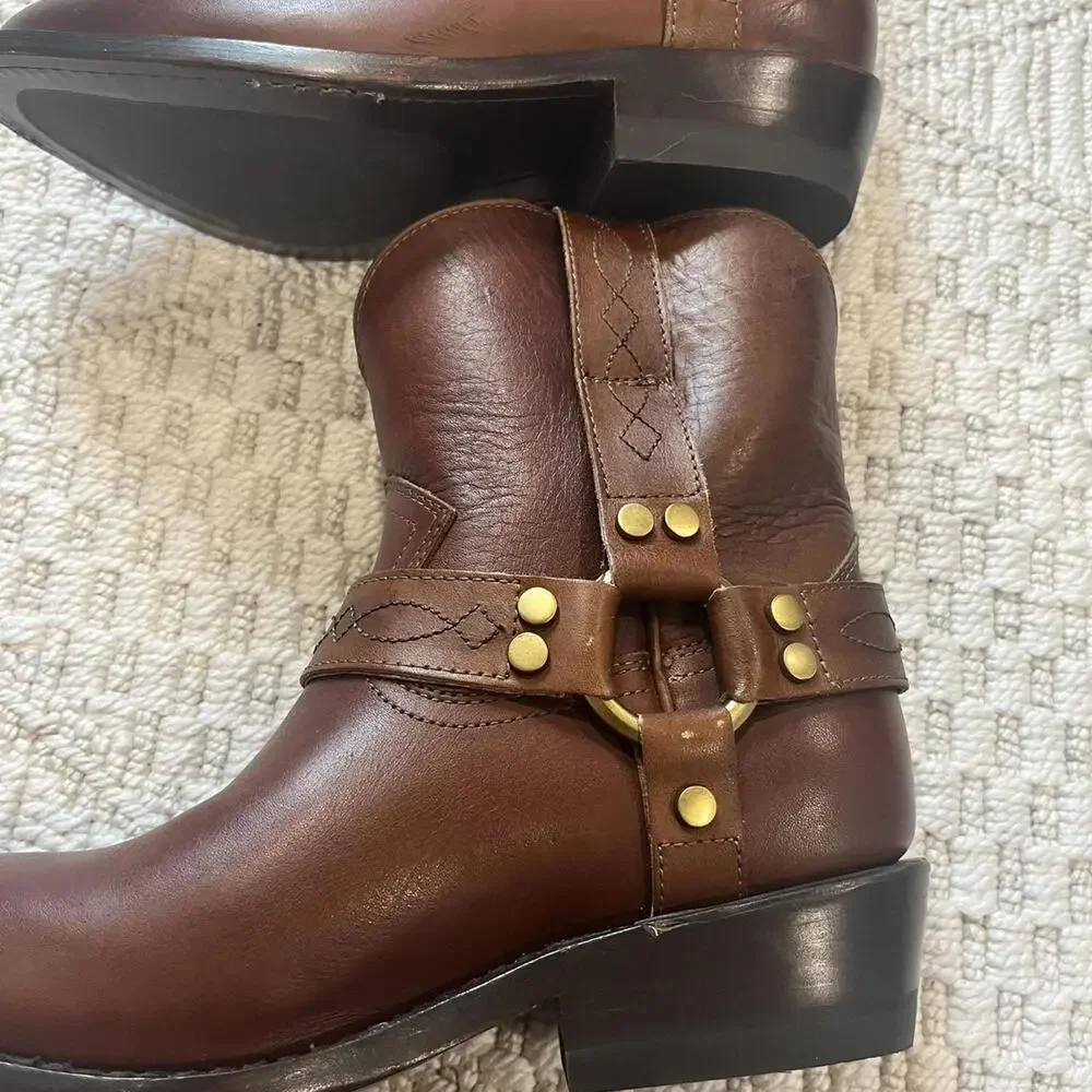Frye Billy Short Leather Harness Booties in Saddle